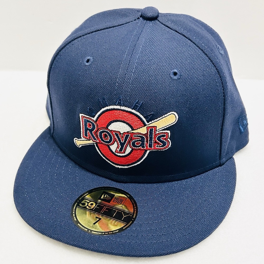 New Era Omaha Royals Team Logo MiLB 59FIFTY Fitted Hat Sz 7 Blue Baseball